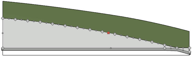 Selecting the retaining wall in a cross section view shows all the edit handles