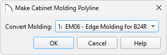 Make Cabinet Molding Polyline dialog where an applied molding can be selected for conversion