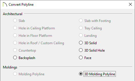 3D Molding Polyline option selected in the Convert Polyline dialog