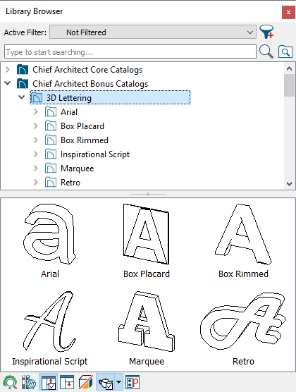 3D Lettering catalog selected in the Library Browser