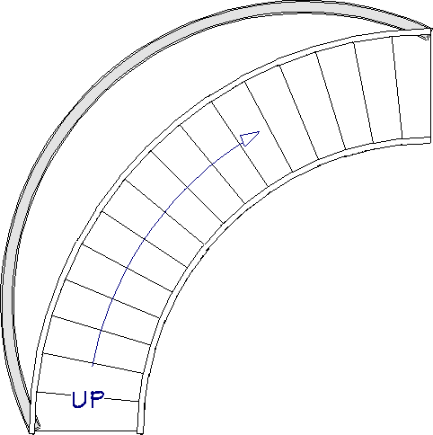 Curved wall drawn on the outside of the staircase