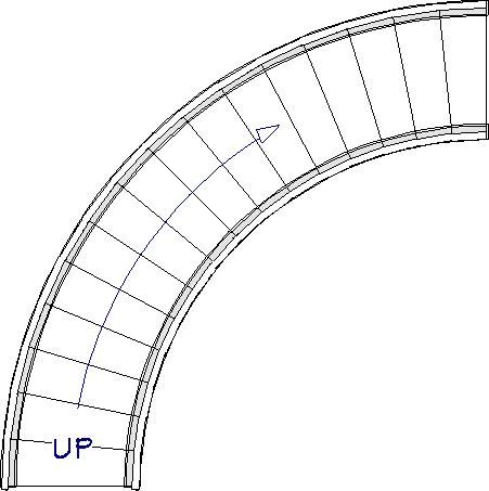 Curved walls created on each side of the staircase