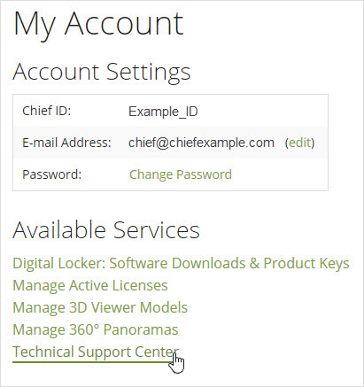 Clicking on Technical Support Center in the online account