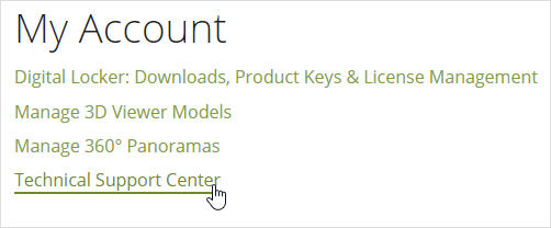 Clicking on Technical Support Center in a Chief Architect online account