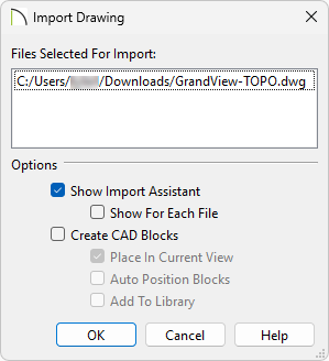In the Import Drawing panel, uncheck Create CAD Blocks and click OK.
