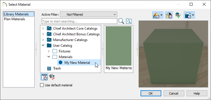 Selecting the custom color material using the Select Materials dialog