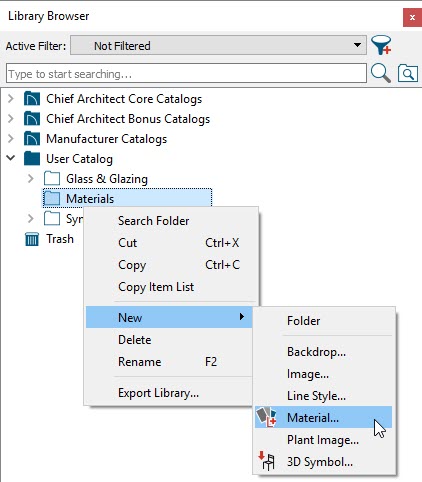 Right-click on the Materials folder and choose New> Material