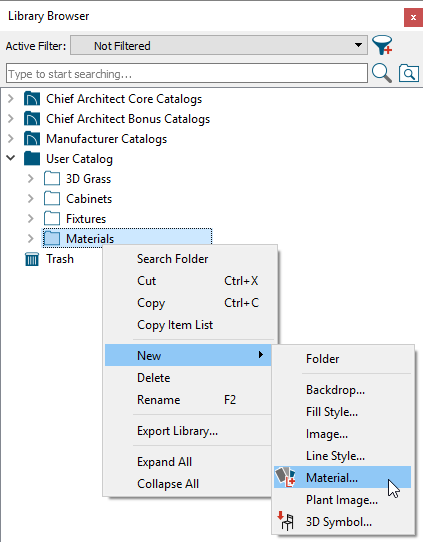 Right-click on the Materials folder and choose New> Material