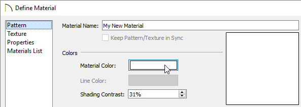 Select the Color Box next to Material on the General panel of the Define Material dialog