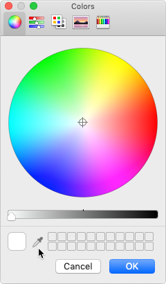 Selecting the eyedropper tool in the Colors dialog on a Mac computer