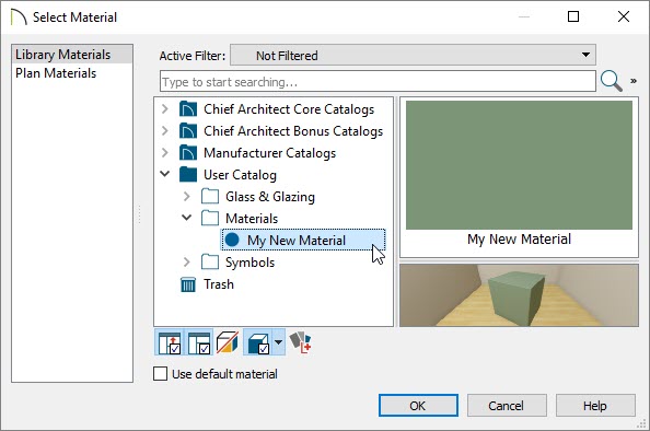 Selecting the custom color material using the Select Materials dialog