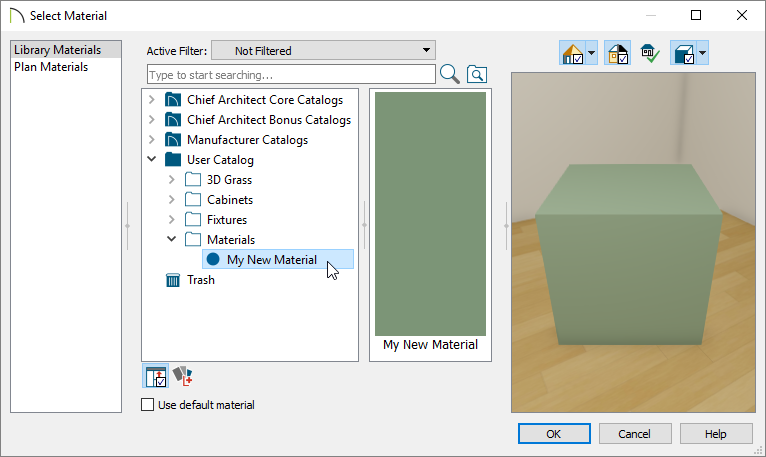 Selecting the custom color material using the Select Materials dialog