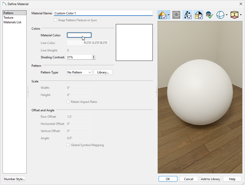 Click on the color bar next to the Material Color setting