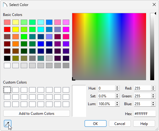 Select Color dialog on a Windows computer