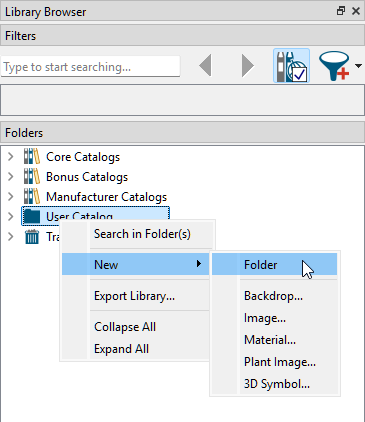 Creating a New Folder in the User Catalog