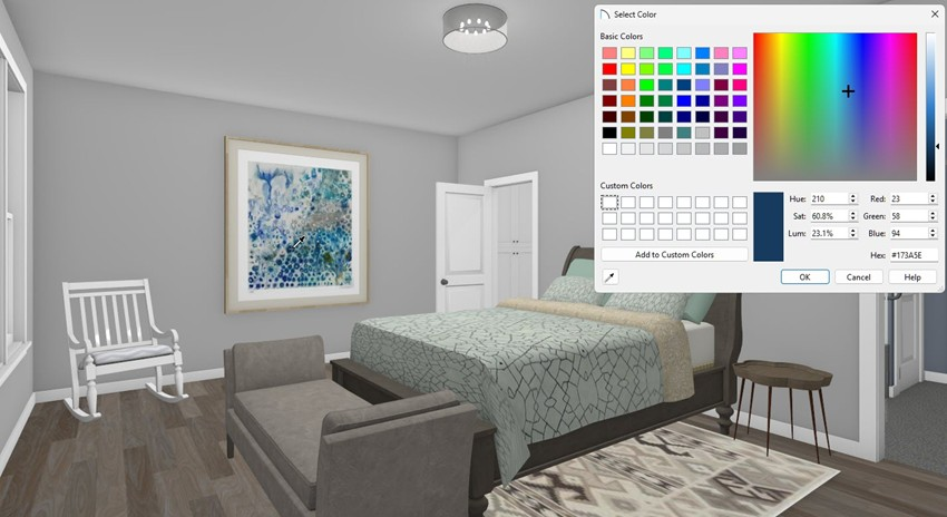 Using the Eyedropper to pickup a blue color from the picture on the wall