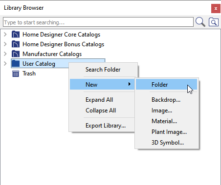 Creating a New Folder in the User Catalog