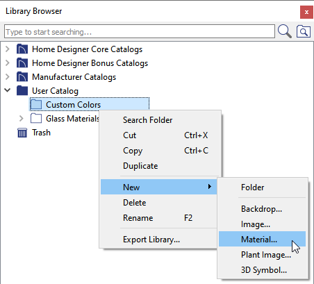 Creating a New Material in the Custom Colors folder