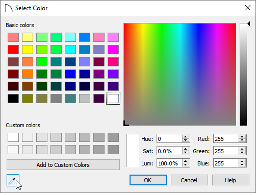 Select Color dialog on a Windows computer