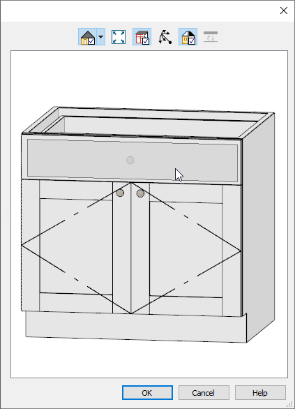 Selecting the cabinet drawer using the preview in the dialog