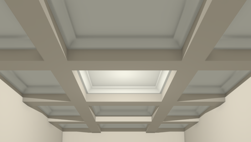 3D Camera view of a coffered ceiling created using soffits