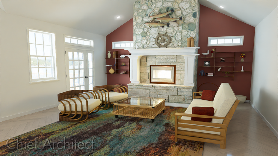 Fireplace with insert, hearth and mantel.