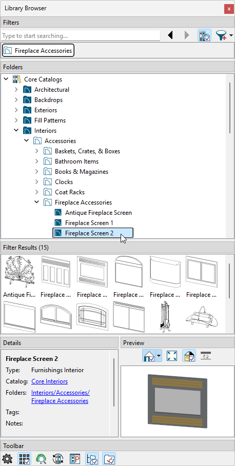 Fireplace Screen 2 in Library Browser