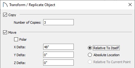 Transform/Replicate Object dialog