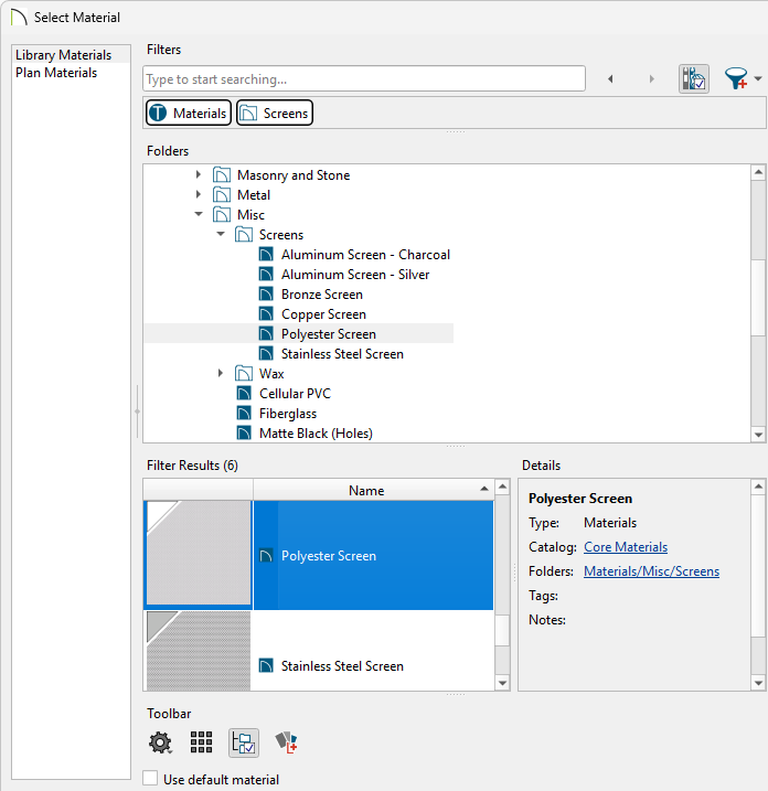 Selecting a mesh material for the window