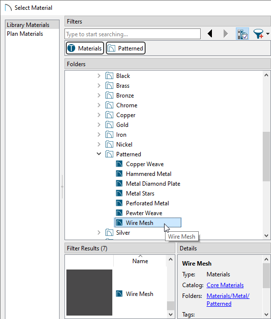 Select the Wire Mesh material in the Select Material dialog