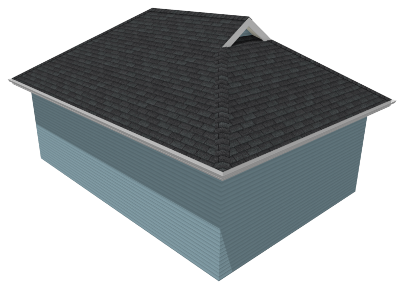 Perspective Full Overview of a manual dutch hip roof.