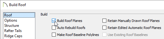 Roof panel of the Build Roof dialog.