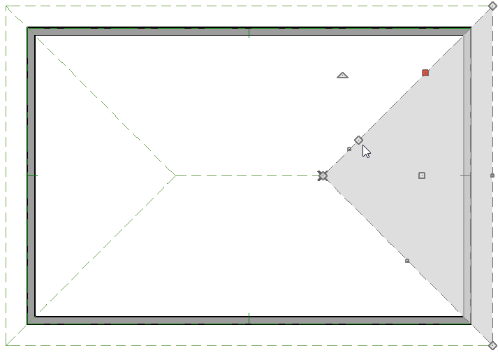 Cursor pointing to a break point placed along a roof plane edge