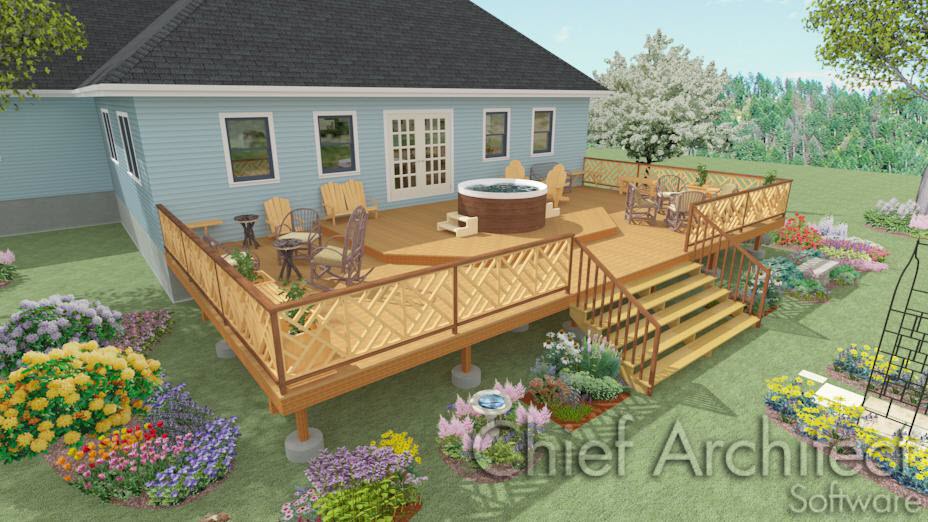 Image of a deck with stairs leading down to the terrain