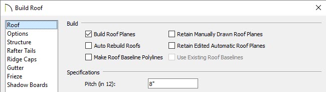 Build Roof Planes box is checked in the Build Roof dialog