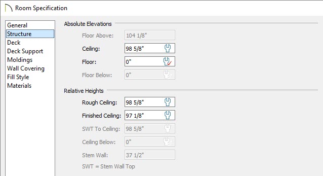 Specify a lower ceiling height within the Room Specification dialog