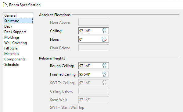 Specify a lower ceiling height within the Room Specification dialog