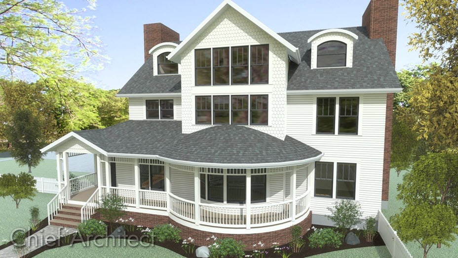 Victorian home with a circular deck on the front