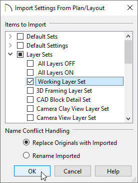 Import Settings From Plan/Layout dialog