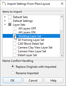 Import Settings From Plan/Layout dialog