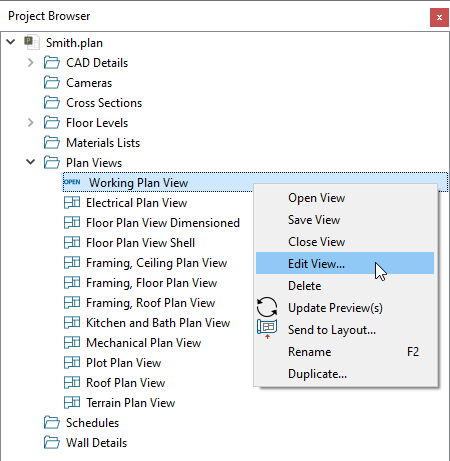 Right-click on a plan view and select Edit View in the Project Browser