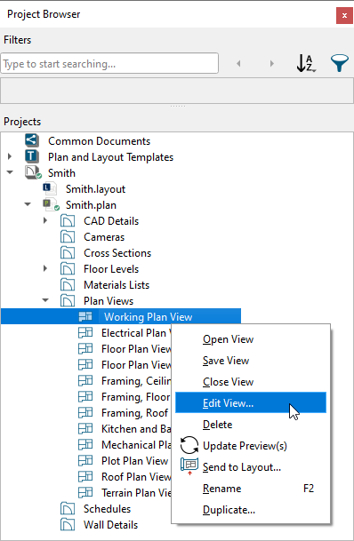 Right-click on a plan view and select Edit View in the Project Browser