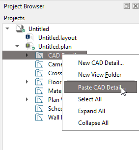 Select Paste CAD Detail to Copy your Cad Detail Between Plans