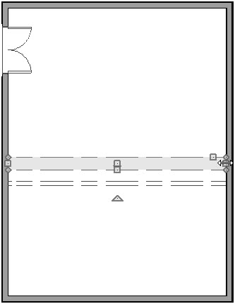 Floor plan view showing soffit placed near Room Divider wall and resized to the full width of the room