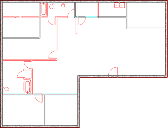 Foundation level showing the location of plumbing fixtures from floor 1. 