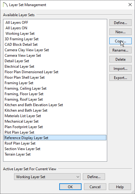 Select the reference display layer set and choose Copy.