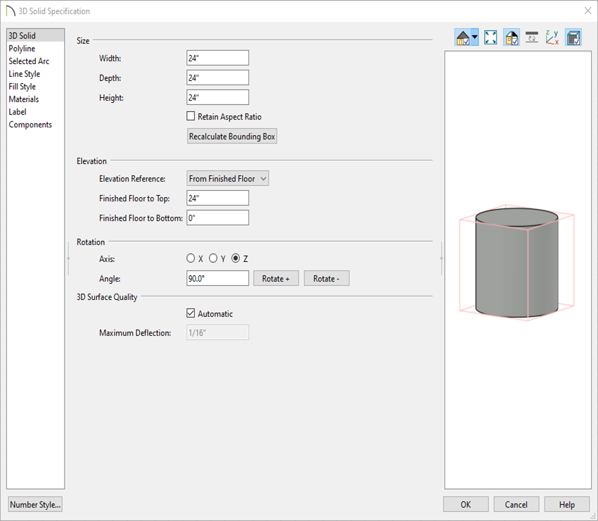 In the 3D solid specification give your column your desired height. 