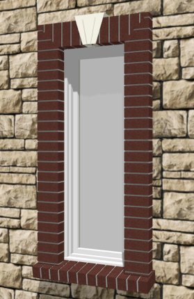 Finished window Window surrounded with brick including an angled brick sill