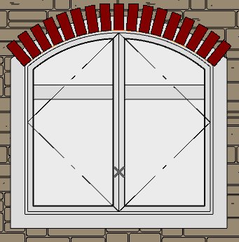 Completed arc of bricks Window showing all the bricks arched across top of CAD arc