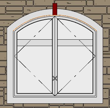 First brick centered at top of arc 2 1/4 by 7 5/8 polyline box for first brick centered above window tangent to orange arc drawn earlier